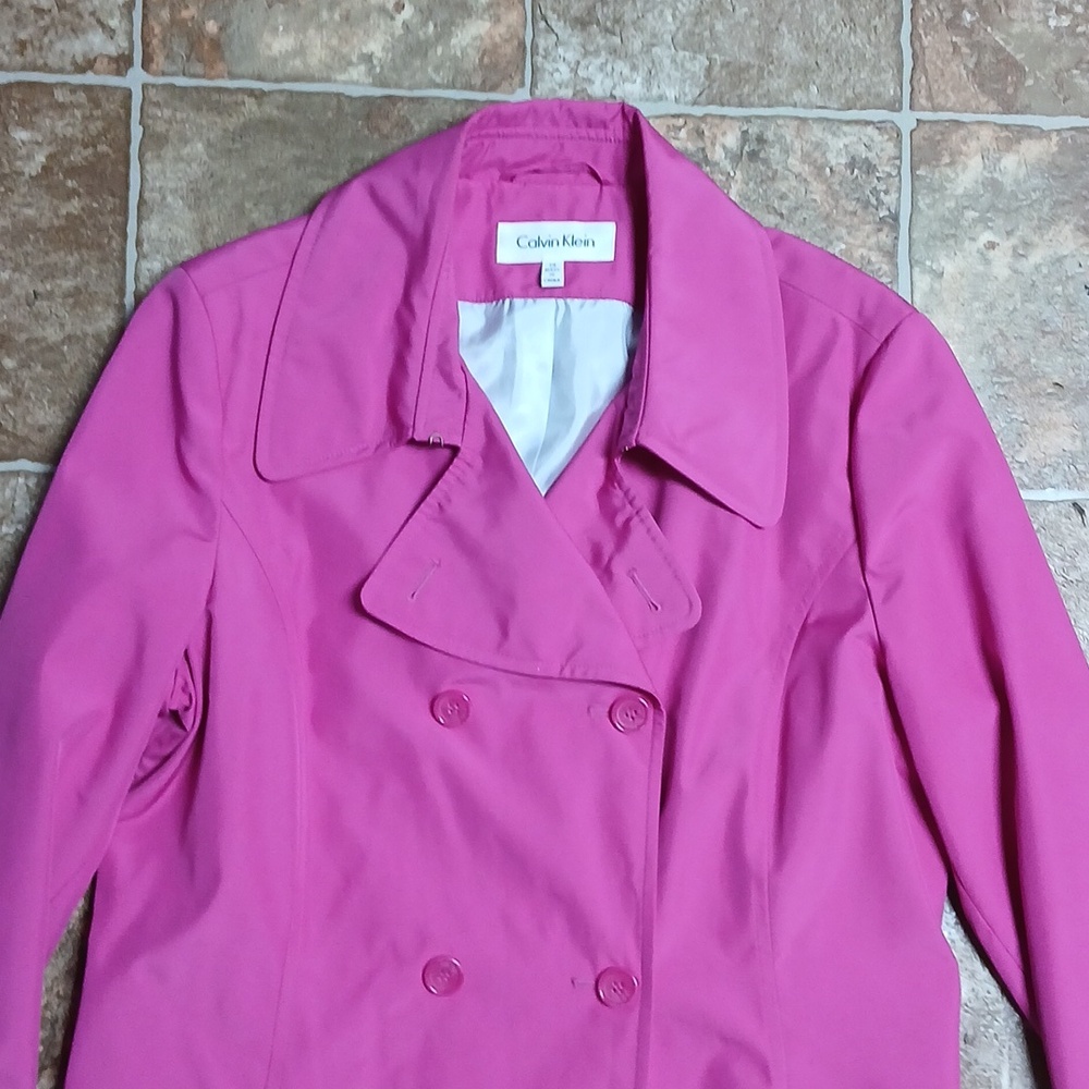 GUC Calvin Klein Women's Vibrant Pink Hard Shell Trench Coat Size 14 - Picture 2 of 5